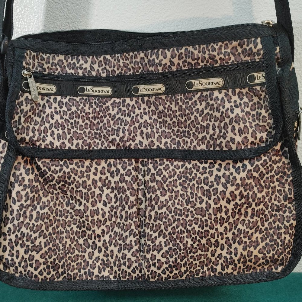 LARGE LESPORTSAC LEOPARD PRINT NYLON TOTE BAG - Picture 2 of 12